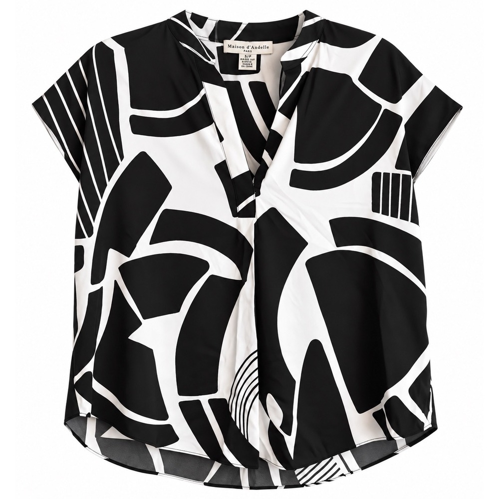 NWT Maison D'Amelie Paris Blouse XS Black White Geometric Oversized Workwear